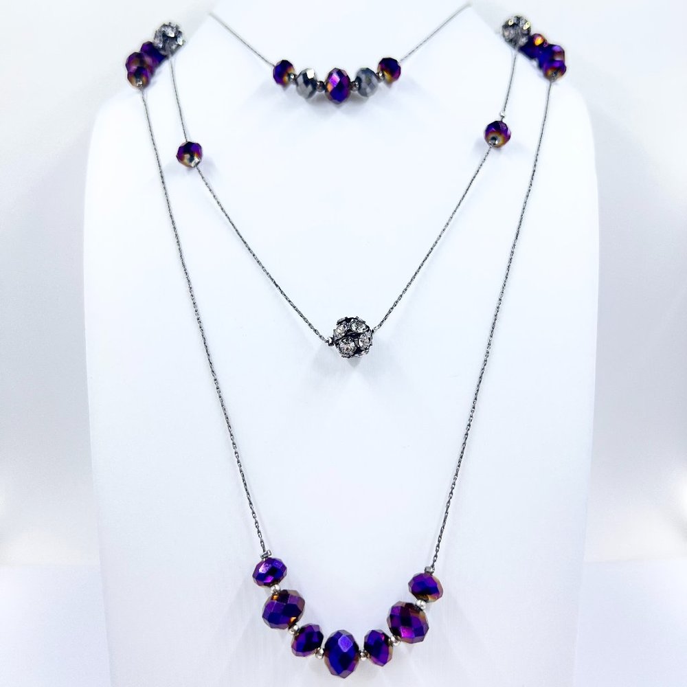 NWOT - Lane Bryant - Color Shift Glass Beaded Gunmetal Tone Layered 24” Necklace